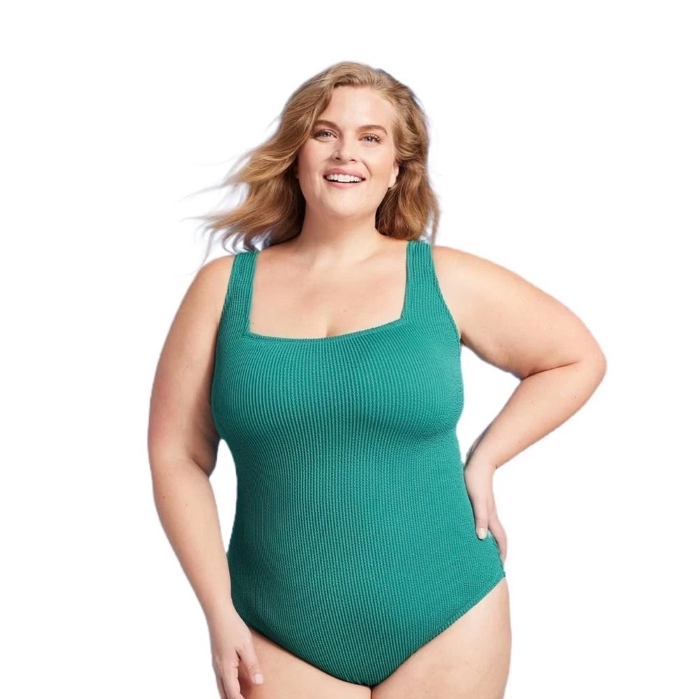 Kona Sol Women's Pucker Textured Square Neck  One Piece Size 17 NWT